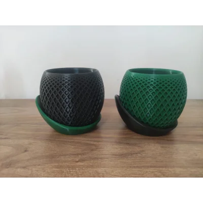 3D Tasarım İkiz dekoratif vazolar 10 cm 2 adet Yeşil ve Siyah