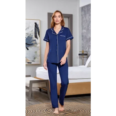 Aqua 25526-K Kadın Kısa Kol Önü Düğmeli Pijama Takım