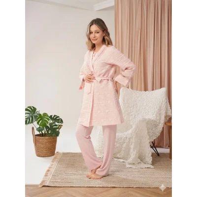 Bone 5806 Kadın 3lü Sabahlıklı Lohusa Pijama Takımı