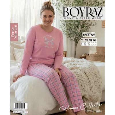 Boyraz BPS-01749 Kadın Battal Uzun Kol Penye Pijama Takımı