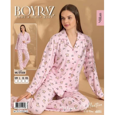 Boyraz ML-01438 Kadın Uzun Kol Boydan Düğmeli Pijama Takımı