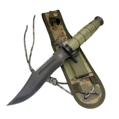 BUĞZ 0698 Haki Komando Bıçağı 30cm -  Testere Detaylı, Oluklu, Kılıflı