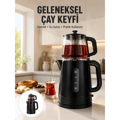 BUĞZ 0,9 L Cam Demlik ve 1,7 L Su Haznesi ile Çay Keyfi Yeni Nesil