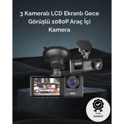  1. 3 Kameralı Full HD Araç Kamerası – Ön, İç ve Arka Görüş ile %100 Kapsama