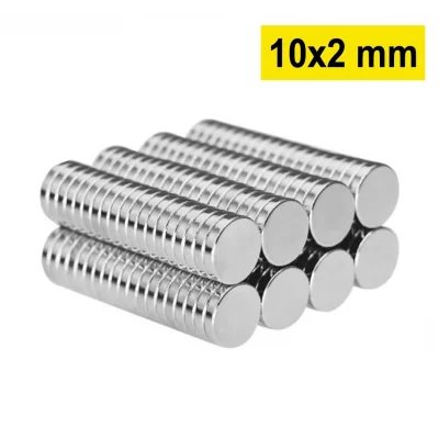 BUĞZ 10 Adet 10x2mm Yuvarlak Neodyum Mıknatıs Güçlü Magnet Nikel Kaplamalı
