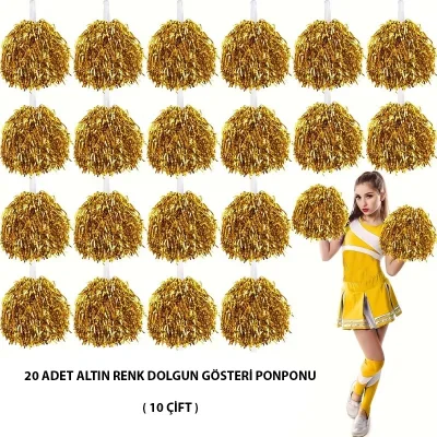 BUĞZ 10 Çift ( 20 Adet ) Altın Renk 23 Nisan 19 Mayıs 29 Ekim Okul Gösteri Ponponları