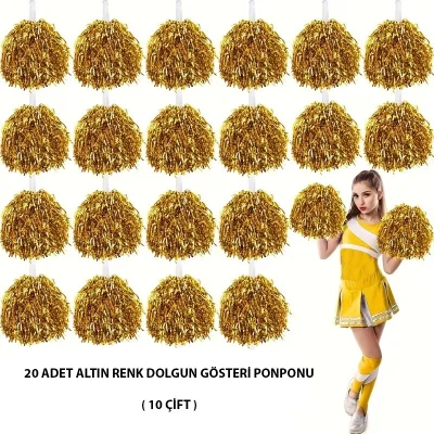 BUĞZ 10 Çift ( 20 Adet ) Altın Renk 23 Nisan 19 Mayıs 29 Ekim Okul Gösteri Ponponları