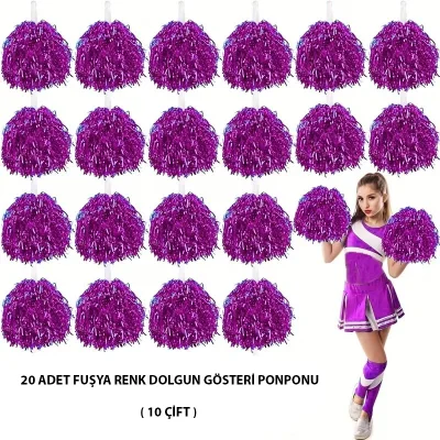BUĞZ 10 Çift ( 20 Adet ) Fuşya Renk 23 Nisan 19 Mayıs 29 Ekim Okul Gösteri Ponponları