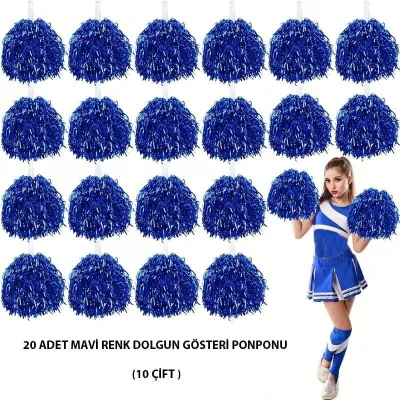BUĞZ 10 Çift ( 20 Adet ) Mavi Renk 23 Nisan 19 Mayıs 29 Ekim Okul Gösteri Ponponları