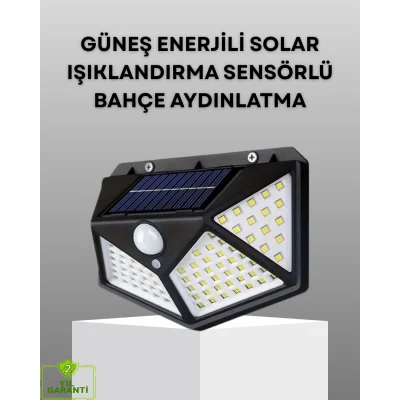 BUĞZ 100 LED Solar Lamba Hareket Algılamalı Bahçe Duvar Dış Mekan Aydınlatma