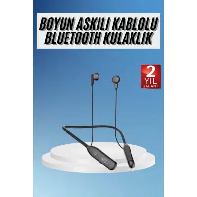  100 Saat Kablolu Boyun Askılı Dijital Göstergeli Bluetooth Kulaklığı