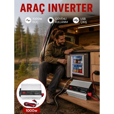 BUĞZ 1000 Watt Oto İnvertör Elektrik Dönüştürücü Ev Tipi Priz