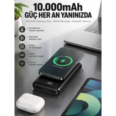 BUĞZ 10.000 Mah Powerbank 4 Portlu Hızlı Şarj Dijital Göstergeli