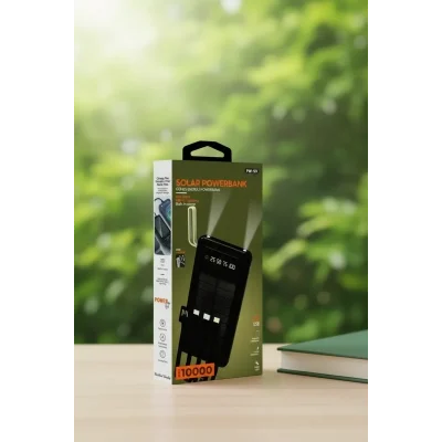 BUĞZ 10000mah Güneş Enerjili Taşınabilir Şarj Cihazı - Çift Led Fenerli, Lcd , 2 Usb-C Powerbank