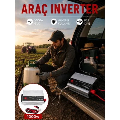 BUĞZ 1000W Güç İnverteri Araç Aküsünden Priz Çıkışı Sağlayan Çevirici