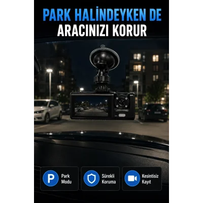 BUĞZ 1080P Full HD Araç İçi Kamera WiFi Bağlantılı Çift Kameralı Geniş Açılı Araç Kayıt Kamerası