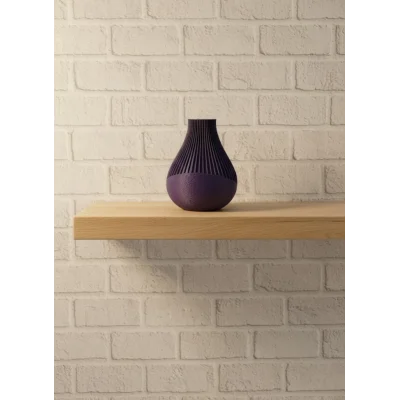 BUĞZ 11 cm Mor Minimal Çizgili Vazo Masa Üstü Şık Dekor Objesi