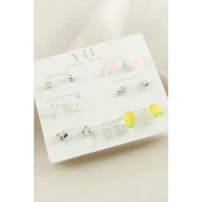 BUĞZ 12 Adet Karışık Metal Taşlı Küpe