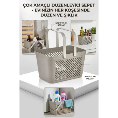 BUĞZ 12li Gri Çok Amaçlı Kulplu Sepet Mutfak Banyo Organizer Ekonomik Set