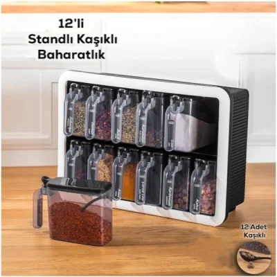 BUĞZ 12li Standlı Kaşıklı Baharatlık Seti