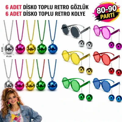BUĞZ 12 Parça 80-90 Retro Parti Seti Disco Toplu Gözlük Ve Kolye