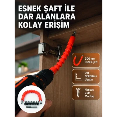 BUĞZ 12 Parça Esnek Bits Uç Seti 300 mm Esnek Şaftlı Tornavida Uç Seti