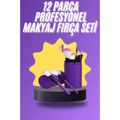 BUĞZ 12 Parça Makyaj Fırça Seti Profesyonel Fondöten Allık Far Kontür Fırçası - Lisinya