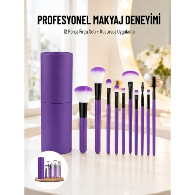 BUĞZ 12 Parça Makyaj Fırçası Yumuşak Kıllı Profesyonel Fırça Seti Yüksek Kaliteli Pürüzsüz