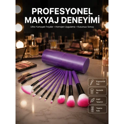 BUĞZ 12 Parça Profesyonel Makyaj Fırçası Far Fırçası Allık Fırçası Yumuşak Kıllı