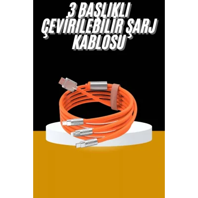 BUĞZ 120W 3 İn 1 Uyumlu Silikon Şarj Kablosu Hızlı Şarj Kablosu