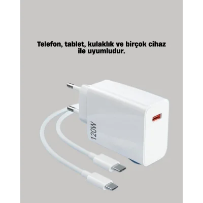 BUĞZ 120W Güçlü Hızlı Şarj Adaptörü ve Type-C Kablo Seti – Güvenli Şarj Teknolojisi - Lisinya
