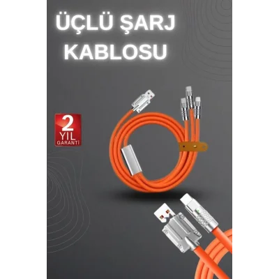  120W Hızlı Şarj Kablosu Turuncu Yüksek Güç Kapasitesi Çoklu Şarj Girişi