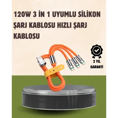 BUĞZ 120 W Şarj ve Veri Aktarımı Kablo– 3 Başlıklı Çok Amaçlı Kablo Yüksek Hızlı