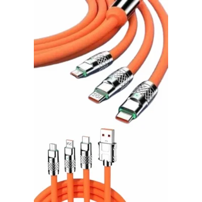  120W Silikon Metal Uçlu LED Işıklı 3 In1 Şarj Kablosu 1.2m