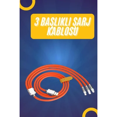 BUĞZ 120W Silikon Metal Uçlu LED Işıklı 3 In1 Şarj Kablosu 1.2m - Lisinya