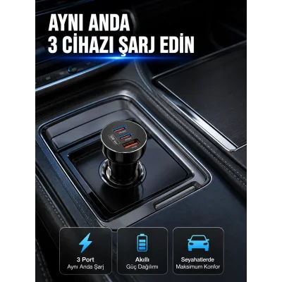 BUĞZ 12V 24V Uyumlu 60W Araç İçi Şarj Adaptörü Çoklu Hızlı Şarj Cihazı