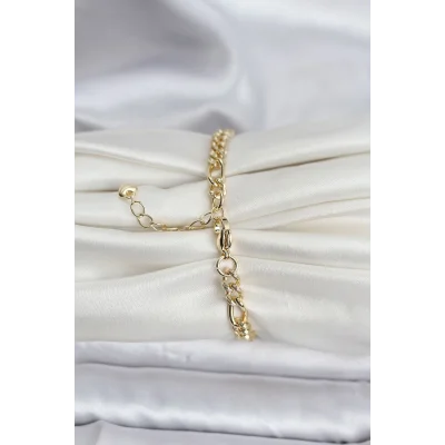 BUĞZ 14K Gold Renk Kaplama Lazerli Zincir Model CM Kadın Bileklik - BUĞZ