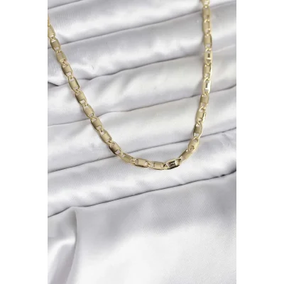 BUĞZ 14K Gold Renk Kaplama Plaka Ezme Model Zincirli CM Kadın Kolye