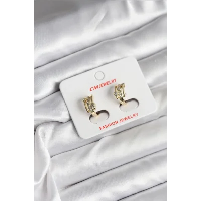 BUĞZ 14K Gold Renk Kaplama Yarım Halka Zirkon Taşlı CM Kadın Küpe