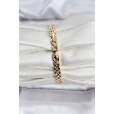 BUĞZ 14K Gold Renk Kaplama Zirkon Kare Taşlı CM Kadın Bileklik - Lisinya