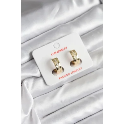 BUĞZ 14K Gold Renk Kaplama Zirkon Taşlı Halka Model CM Kadın Küpe