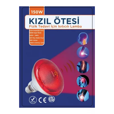 BUĞZ 150w Kızılötesi (infrared) Isıtıcılı Fizik Tedavi Lambası (Kırmızı Işık) E27 (Kalın Duy)