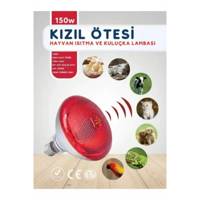 BUĞZ 150W Kızılötesi (infrared) Isıtıcılı Hayvan Isıtma ve Kuluçka Lambası (Kırmızı Işık) E27 (Kalın Duy)