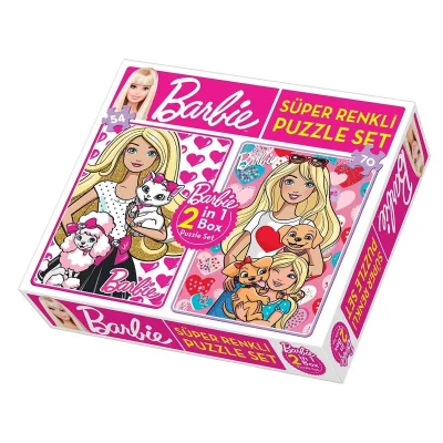  1542 DıyToy Süper Renkli 2si1 arada Puzzle Set - Barbie / 54+70 Parça Puzzle