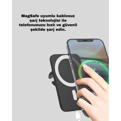 BUĞZ 15W Kablosuz Şarj Destekli MagSafe Araç Tutucu Havalandırma Klipsli - Lisinya