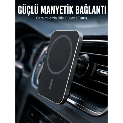 BUĞZ 15W MagSafe Uyumlu Manyetik Araç Şarj Standı | Güçlü Mıknatıslı Telefon Tutucu