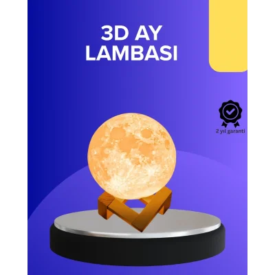 BUĞZ 16 Renkli 3D Baskılı Ay Lambası Ahşap Standlı