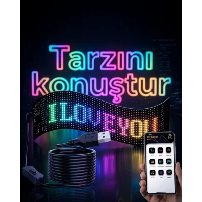 BUĞZ 16x96 LED Yazı Paneli 60 cm Esnek RGB Işıklı Programlanabilir Ekran