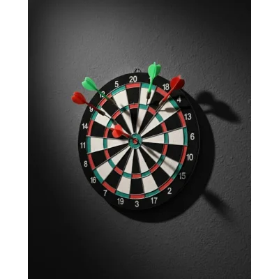 BUĞZ 17 İnç Dart Tahtası Sağlam Ahşap Gövde ve Metal İğneli Dart Okları