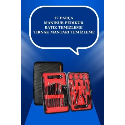 17 Parça El Ayak Bakım Seti Tırnak Temizleme Manikür Pedikür Cımbız Törpü Tırnak Makası